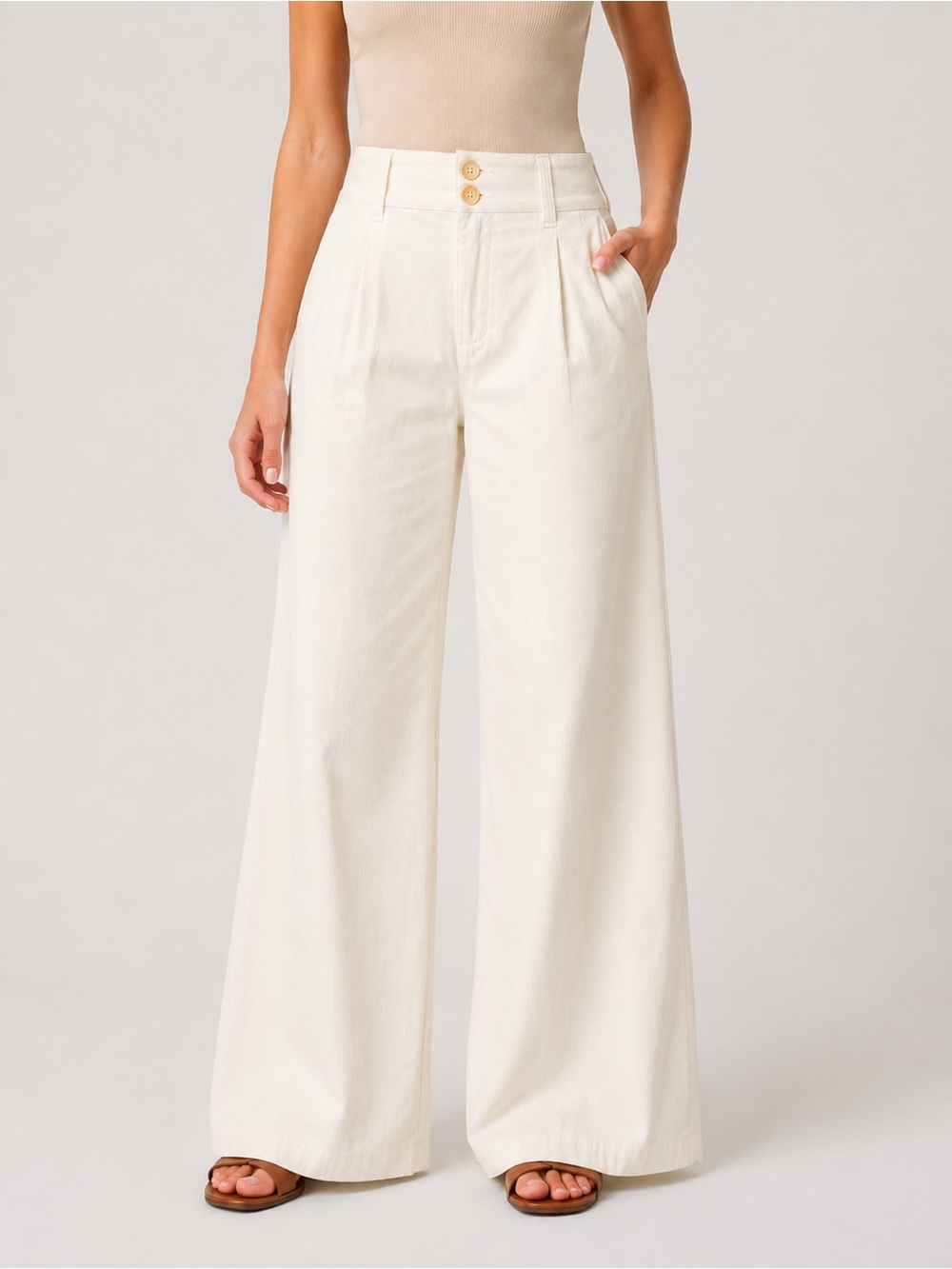 a new day Wide-Leg High-Rise Cream Trousers